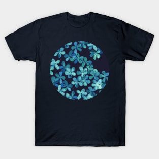 Hand Painted Floral Pattern in Teal & Navy Blue T-Shirt